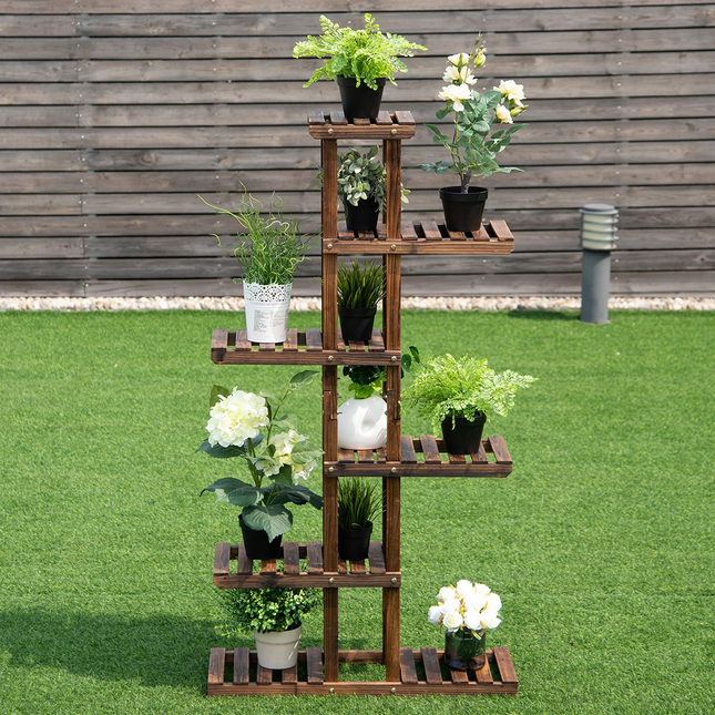 Dreamade Flower Rack Wood Plant Stand 7 Wood Shelves 11 Pots