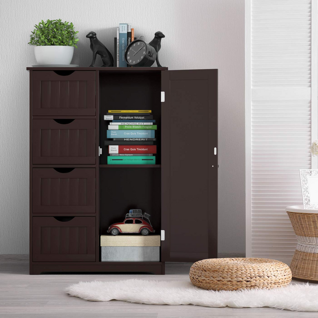 Dreamade Bathroom Floor Cabinet Wooden with 1 Door & 4 Drawer