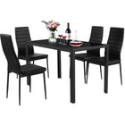 5 Piece Kitchen Dining Table Set with Glass Table Top Leather Padded 4 Chairs (Black) - Dreamadeus