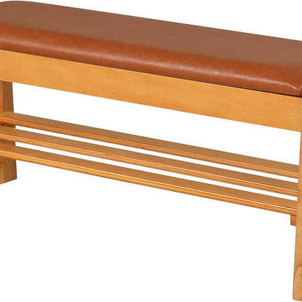 Dreamade Rubberwood Shoe Rack Bench with Linen Seat Cushion