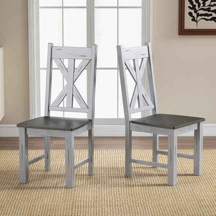 Dreamade Retro Wooden Dining Chairs Set, Farmhouse Kitchen Chairs w/Rubber Wood Frame, Elegant Hollowed Backrest
