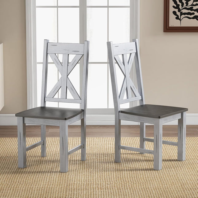 Dreamade Retro Wooden Dining Chairs Set, Farmhouse Kitchen Chairs w/Rubber Wood Frame, Elegant Hollowed Backrest