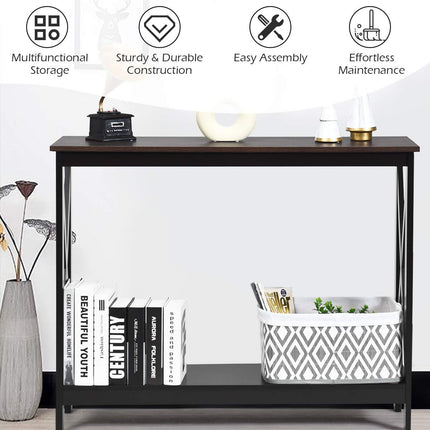 Dreamade Console Table 2-Tier with Storage Shelf,X-Design Bookshelf