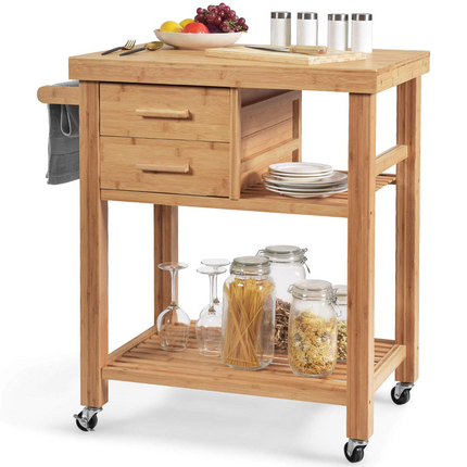 Dreamade Kitchen Island, Bamboo Island Cart, Natural