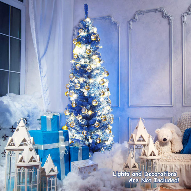 6ft Blue Pencil Christmas Tree, Artificial Slim Tree - DreamadeUS