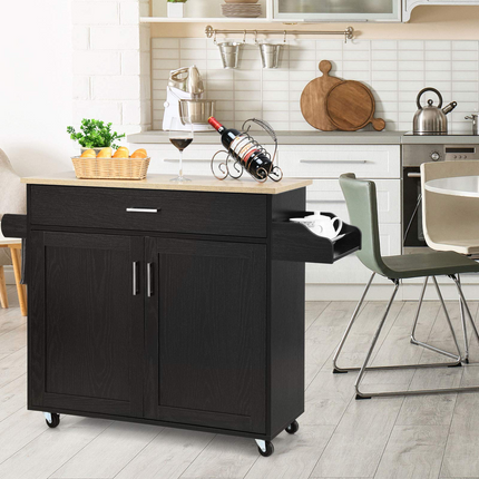 Dreamade Kitchen Island, Rolling Kitchen Cart with Spice and Towel Rack, Large Drawer & 2-Door Storage Cabinet