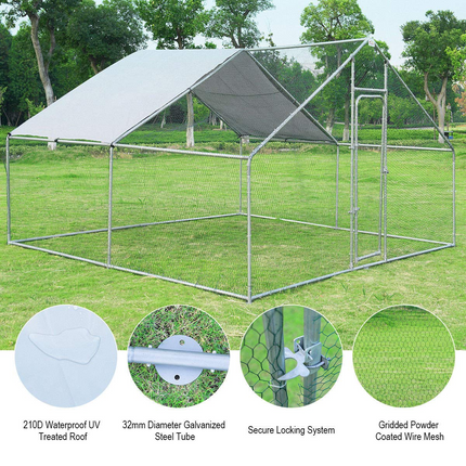 Dreamade Large Metal Chicken Coop Walk-in Chicken Coops Run House Shade Cage with Waterproof and Anti-Ultraviolet Cover