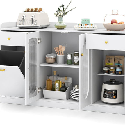 Dreamade 55" Farmhouse Buffet Cabinet w/Hidden Tilt Out Trash Can