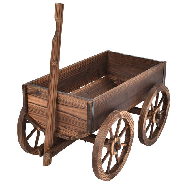 Dreamade Wood Wagon Flower Planter Pot Stand W/Wheels Home Garden Outdoor Decor