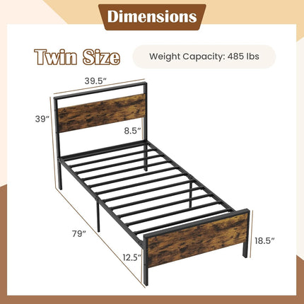 Dreamade Twin Size/Full Size/King Size/Queen Metal Platform Bed Frames with Wooden Headboard & Footboard