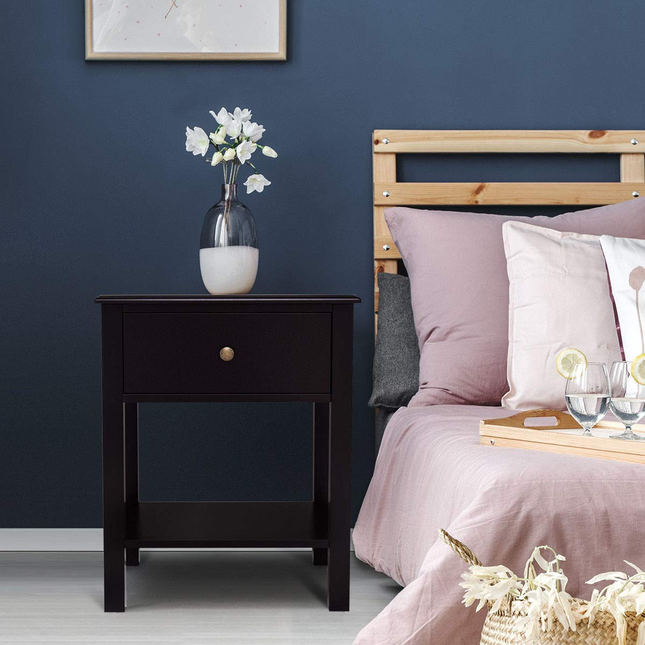 Dreamade Nightstand W/Drawer and Shelf, Stable Frame Storage Cabinet