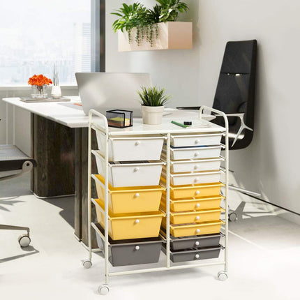 15-Drawer Organizer Cart Office School Rolling Storage Cart - Dreamade