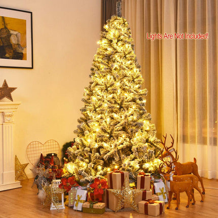 6FT/9FT Snow Flocked Christmas Tree, Hinged Pine Tree - DreamadeUS