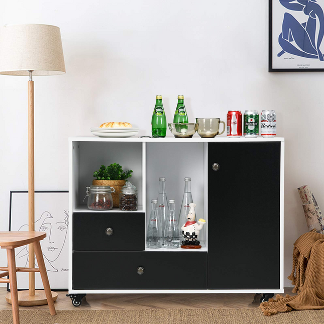 Dreamade Lateral File Cabinet 2 Drawer Printer Stand, Rolling Storage Office Cabinet with Lockable Wheels