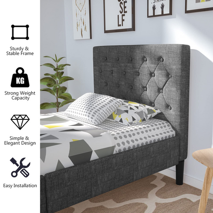 Elegant & Modern Style Twin Size Upholstered Stable Bed Base with Button Stitched Headboard