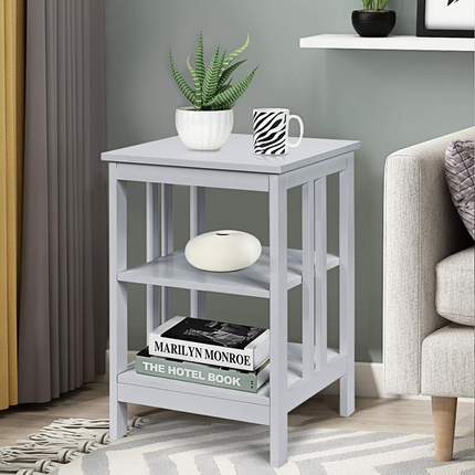 Dreamade Nightstand 3-Tier Sofa Side Table W/Reinforced Bars and Stable Structure
