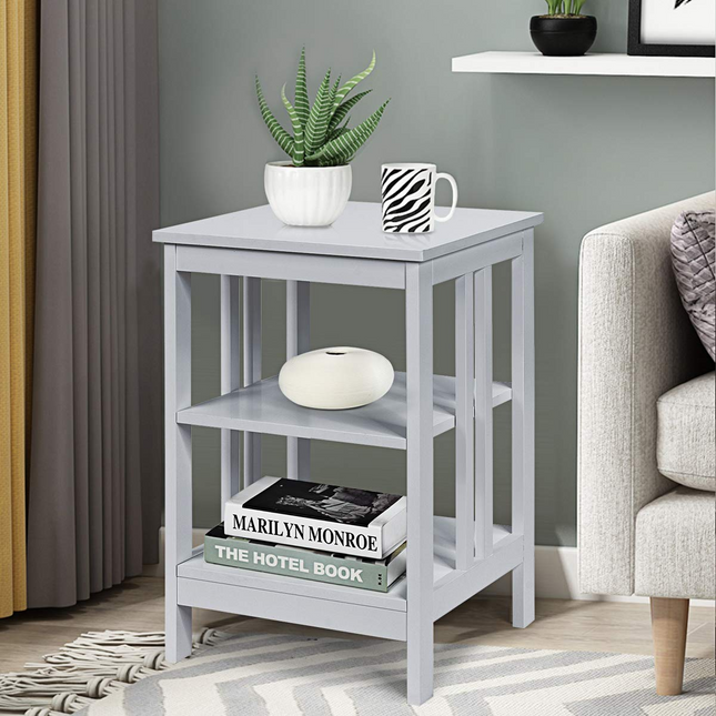 Dreamade Nightstand 3-Tier Sofa Side Table W/Reinforced Bars and Stable Structure