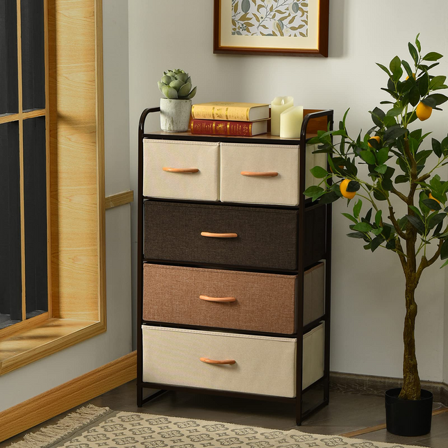 Dreamade Sturdy Steel Frame & Wooden Top Vertical Organizer Unit for Closets, Bedroom Utility Dresser Chest (23 x 11.5 x 39 inch)