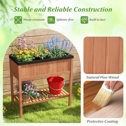 Dreamade 40"x20"x39" Raised Garden Bed Wood Planter Box with Plant Stand & Black Liner