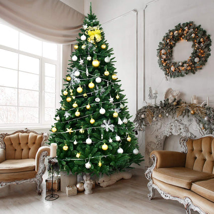 9ft Artificial Douglas Christmas Tree, Unlit Hinged Pine Tree, with 3594 Branch Tips and Solid Metal Stand - DreamadeUS