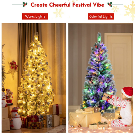 Dreamade Snow Flocked Christmas Tree, Premium Hinged Artificial Pine Tree, Remote Controller, Xmas Full Tree for Indoor - DreamadeUS