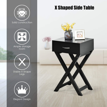 Dreamade Nightstand with Drawer X-Shaped Design Sofa Side Table