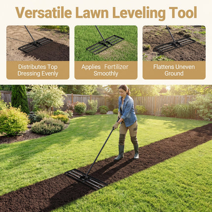 DREAMADE Lawn Leveler, Adjustable Lawn Leveling Rake w/ Steel Handle, Black
