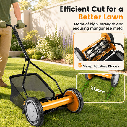DREAMADE Manual Reel Mower, 14" Push Reel Lawn Mower, Green