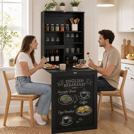 DREAMADE Folding Wall Desk, Wall Mounted Table with Storage, Fold Out Table with Shelves