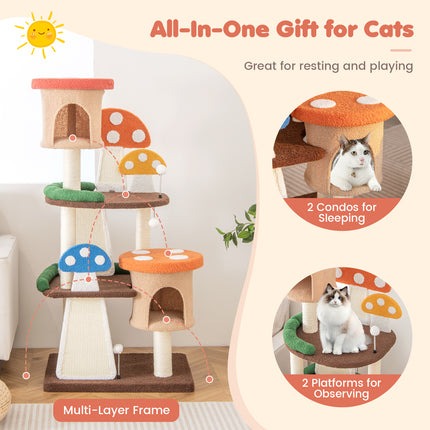 DREAMADE Mushroom Cat Tree, 57.5" Multi-Level Cat Tower