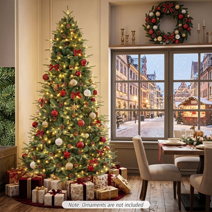 DREAMADE 7.5 ft Pre-Lit Christmas Tree, 1125 Hinged Tips with Pine Cones