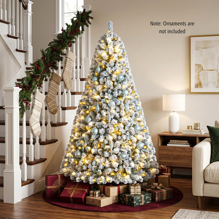 DREAMADE 7 FT Snow Flocked Christmas Tree, Pre-Lit Artificial Pine Tree