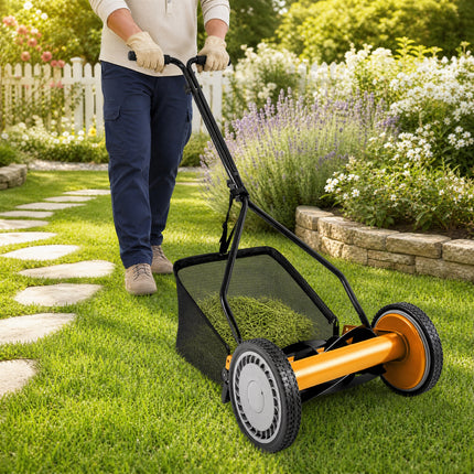 DREAMADE Manual Reel Mower, 14" Push Reel Lawn Mower, Green