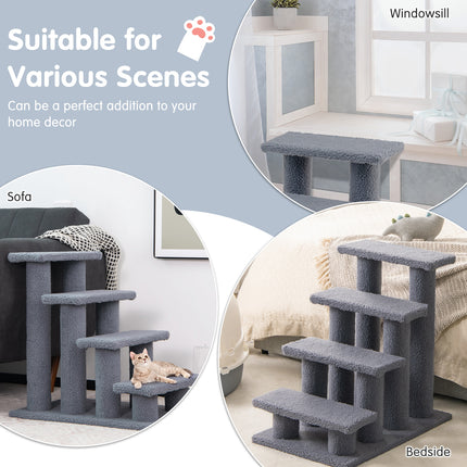 DREAMADE 4-Step Cat Stairs, Upholstered Pet Ladder, Grey