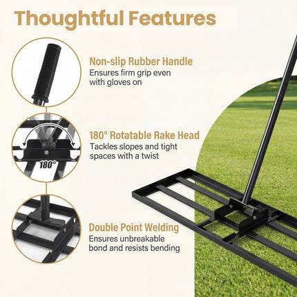 DREAMADE Lawn Leveler, Adjustable Lawn Leveling Rake w/ Steel Handle, Black