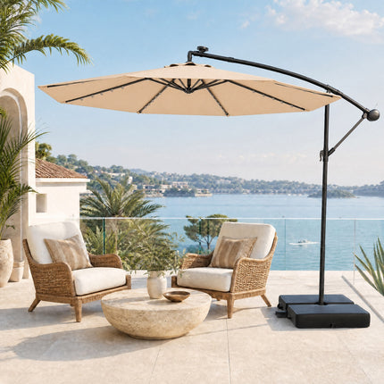 DREAMADE Patio Umbrella with Base Included, 10ft Offset Cantilever Canopy w/Stand