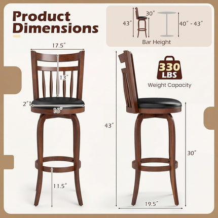 Dreamade Swivel Bar Stools Set of 2, 24 Inch Counter Height Barstools | 360° Rotating Bar Chairs w/Footrest