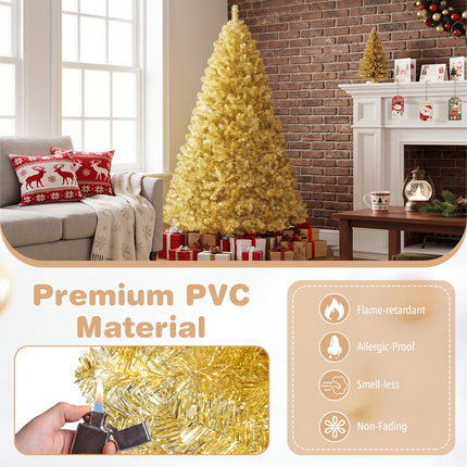 DREAMADE 6 FT Gold Tinsel Christmas Tree, Metallic Artificial Decoration