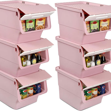 Dreamade Plastic Stackable Storage Bins with Lids & Wheels