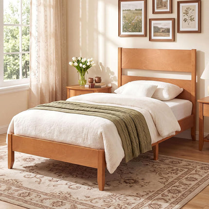 Dreamade Queen/Full/Twin Size Wooden Bed Frame with Slatted Headboard