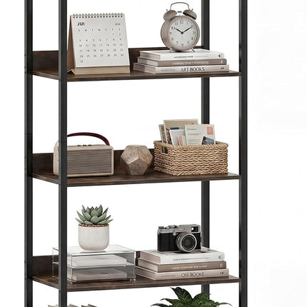Dreamade 5-Tier Tall Wooden Open Bookcase with Back Panels & Metal Frame (1/2)