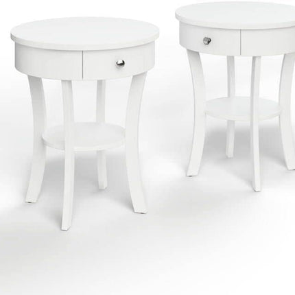 Dreamade Round End Table with Drawer, 2-Tier Wood Side Table w/Open Shelf