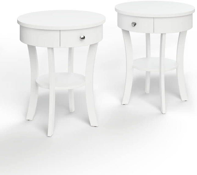 Dreamade Round End Table with Drawer, 2-Tier Wood Side Table w/Open Shelf