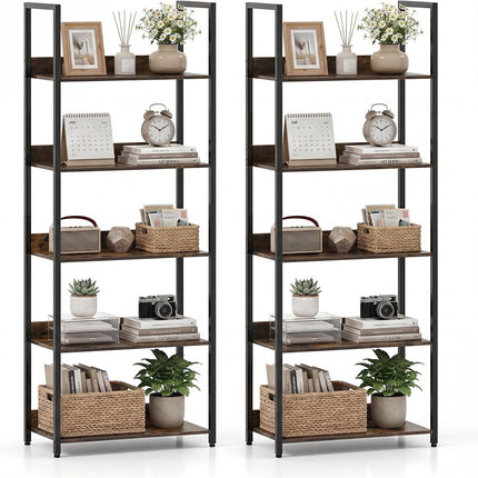 Dreamade 5-Tier Tall Wooden Open Bookcase with Back Panels & Metal Frame (1/2)