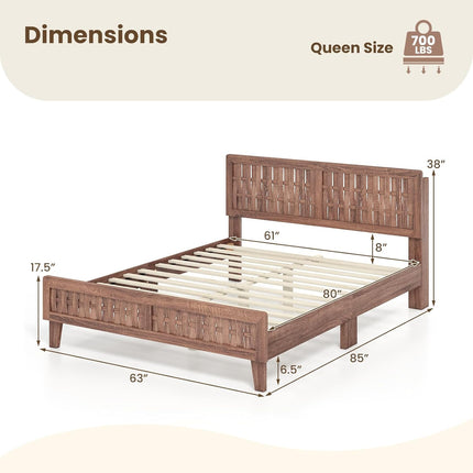 Dreamade Wood Bed Frame with Woven Headboard (Full/Twin/Queen)