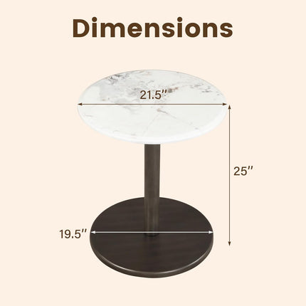Dreamade Round Marble Side Table w/Stone Finish & Wooden Pedestal (1/2)