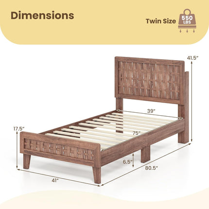 Dreamade Wood Bed Frame with Woven Headboard (Full/Twin/Queen)