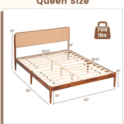 Dreamade Wooden Bed Frame Full/Twin/Queen Size with Rattan Headboard