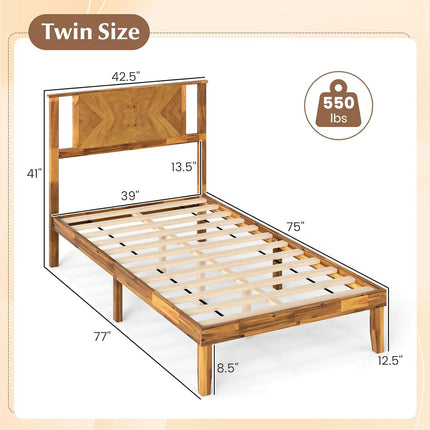Dreamade Queen/Full/Twin Size Acacia Wood Platform Bed Frame Mid-Century Modern Bed Frame with Headboard