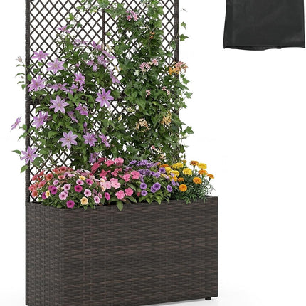 Dreamade 49 inch Tall PE Rattan Raised Garden Bed with Trellis